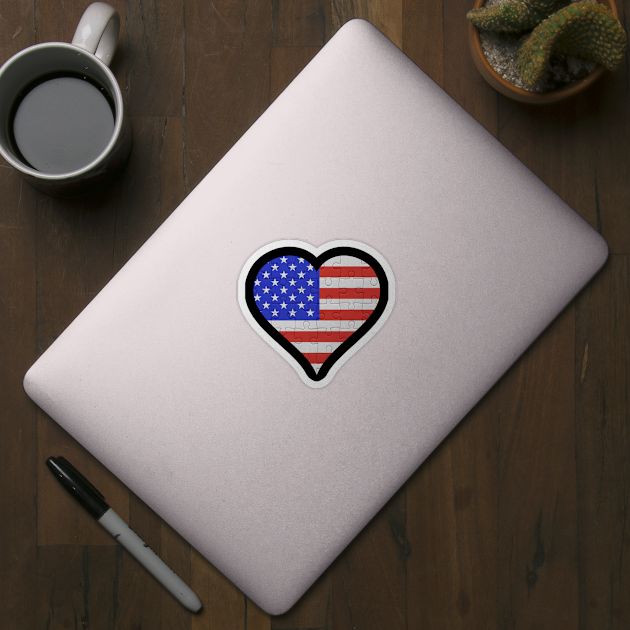 American Jigsaw Puzzle Heart Design - Gift for American With USA Roots by Country Flags